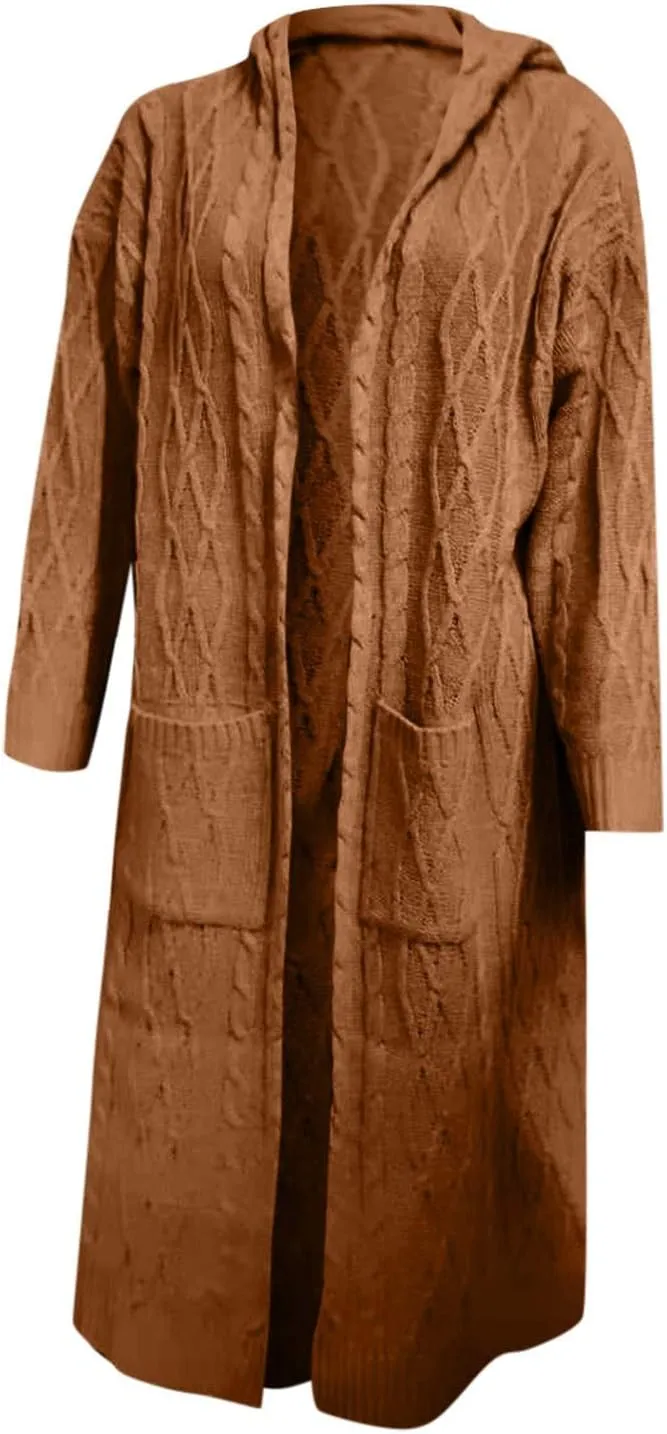 Women Knitted Hooded Sweater Coats with Pockets Loose Long Cardigan Sweaters Oversized Winter Trendy 2025
