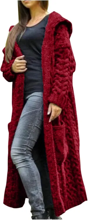 Women Knitted Hooded Sweater Coats with Pockets Loose Long Cardigan Sweaters Oversized Winter Trendy 2025