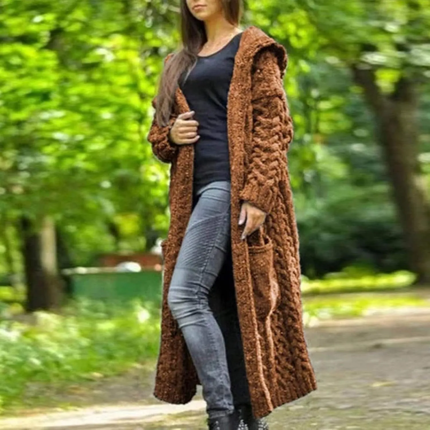 Women Knitted Hooded Sweater Coats with Pockets Loose Long Cardigan Sweaters Oversized Winter Trendy 2025