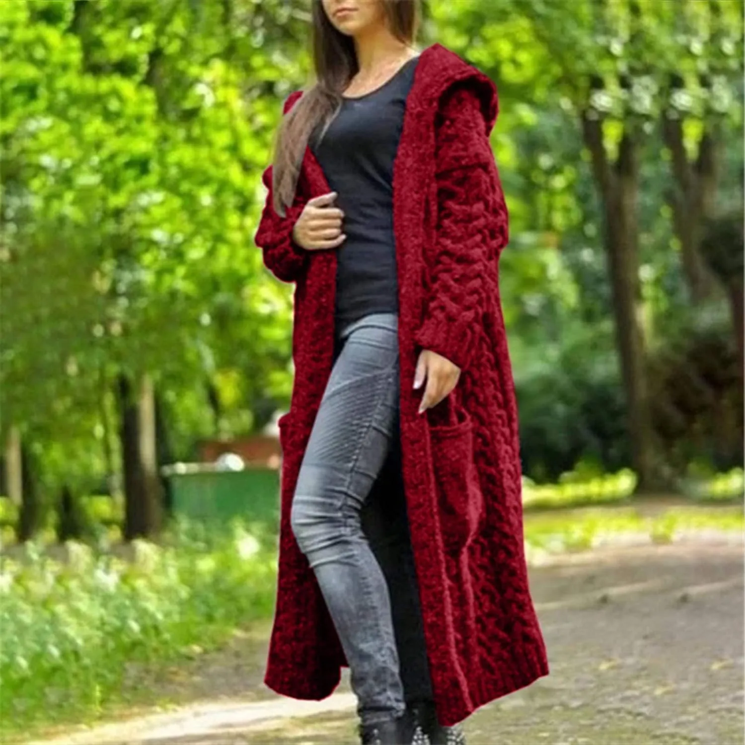 Women Knitted Hooded Sweater Coats with Pockets Loose Long Cardigan Sweaters Oversized Winter Trendy 2025