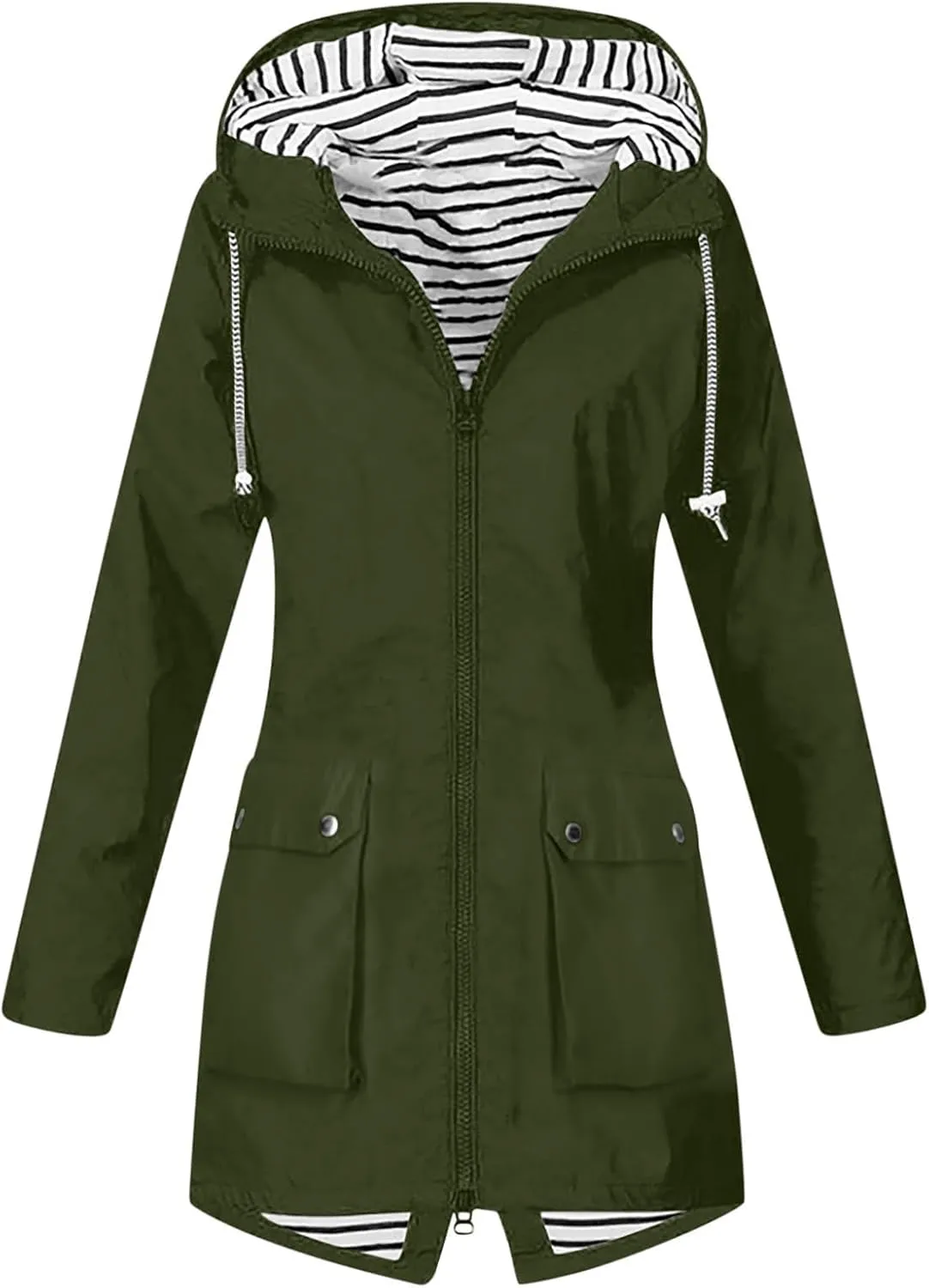 Women Light Rain Jacket with Hood Long Hooded Raincoat Waterproof Outdoor Travel Hiking Windbreaker