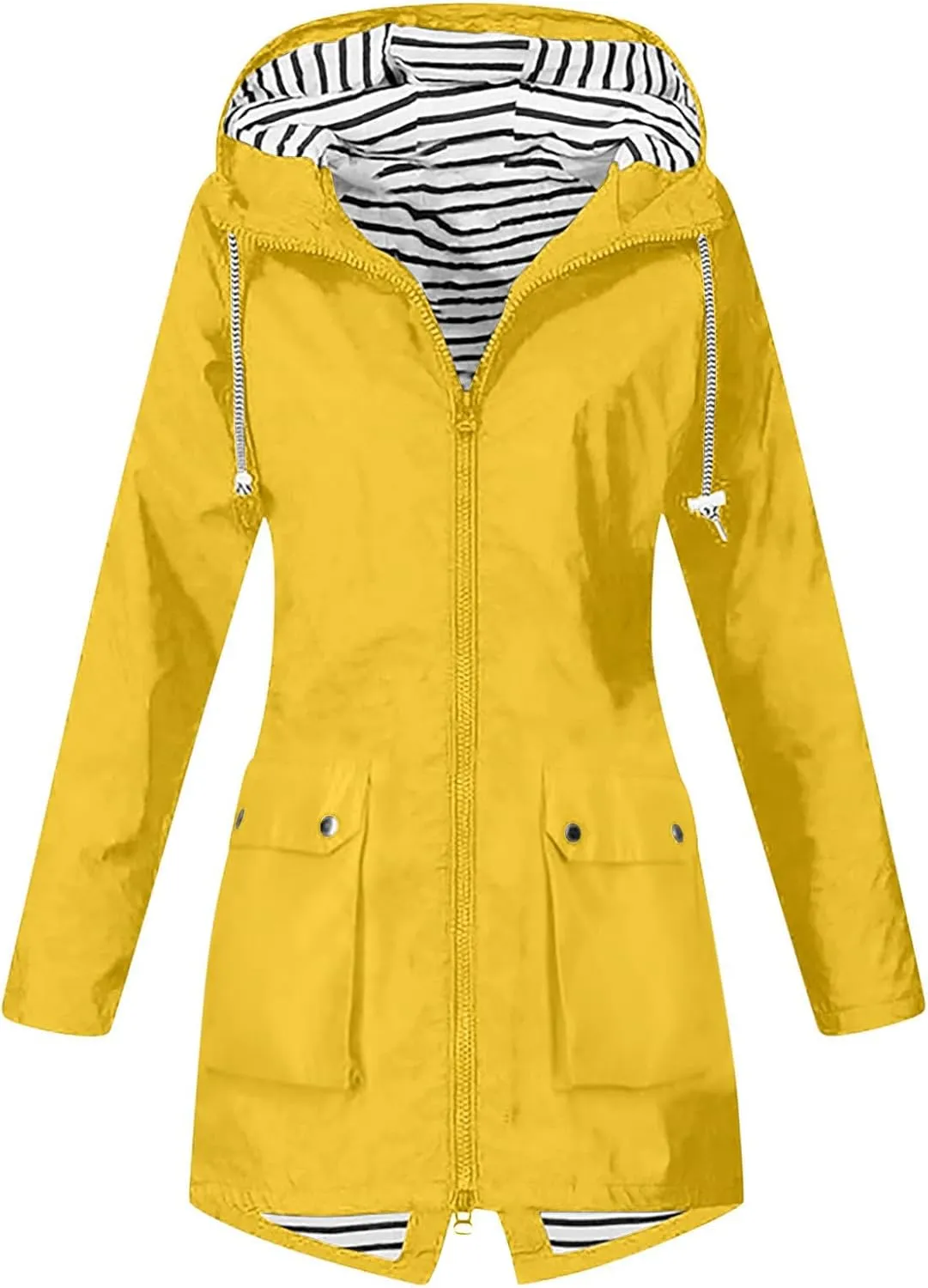 Women Light Rain Jacket with Hood Long Hooded Raincoat Waterproof Outdoor Travel Hiking Windbreaker