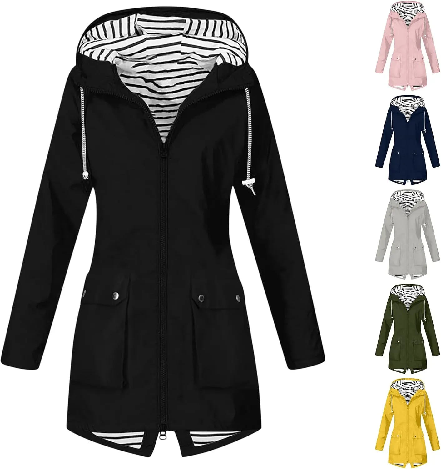 Women Light Rain Jacket with Hood Long Hooded Raincoat Waterproof Outdoor Travel Hiking Windbreaker