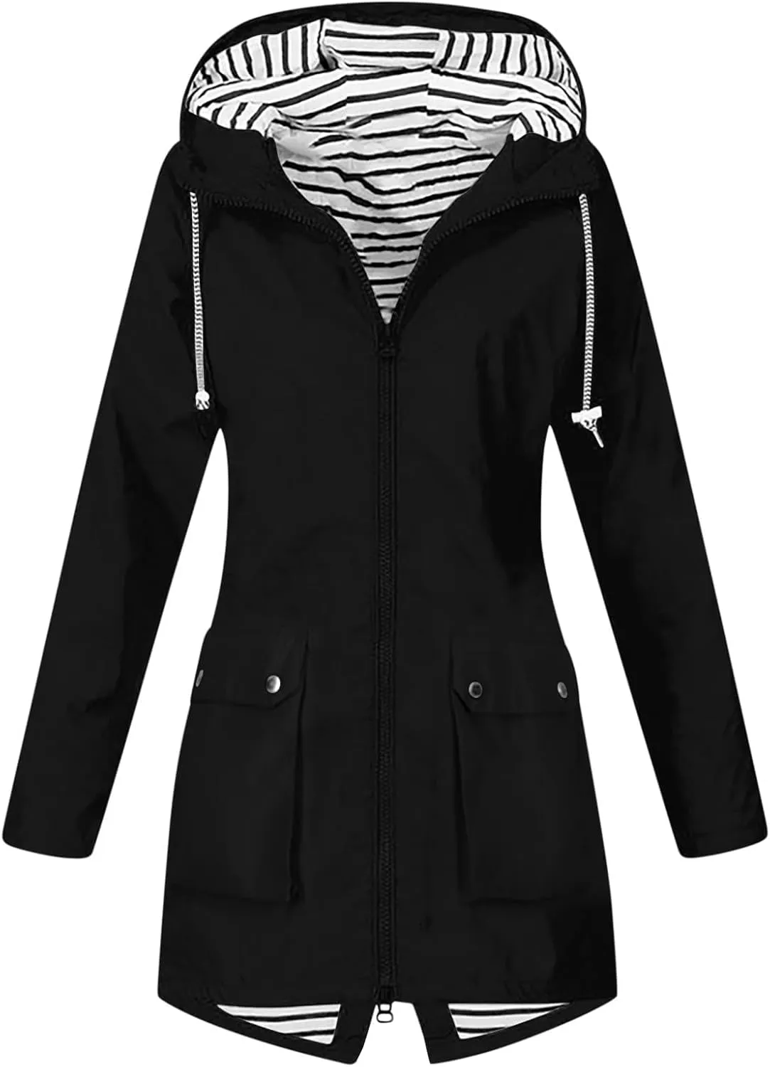 Women Light Rain Jacket with Hood Long Hooded Raincoat Waterproof Outdoor Travel Hiking Windbreaker