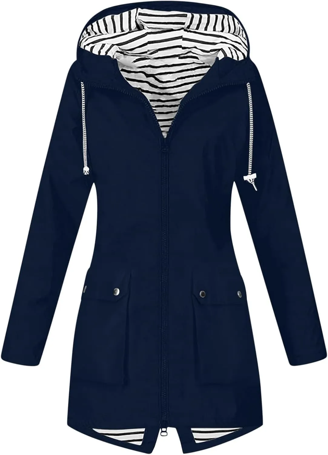 Women Light Rain Jacket with Hood Long Hooded Raincoat Waterproof Outdoor Travel Hiking Windbreaker