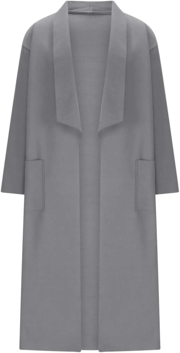 Women Open Front Wool Jackets, Oversized Loose Comfy Pea Coat Long Sleeve Lapel Wool Blend Office Fashion Outerwear