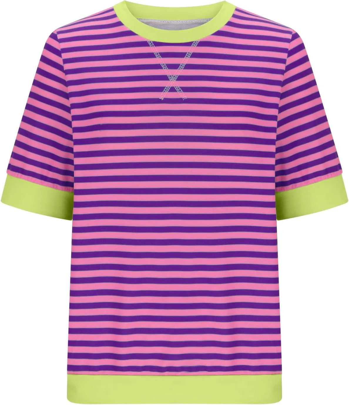 Women Oversized Striped Short Sleeve T-Shirts Color Block Crew Neck Loose Pullover Shirt Trendy Casual Summer Tee Tops