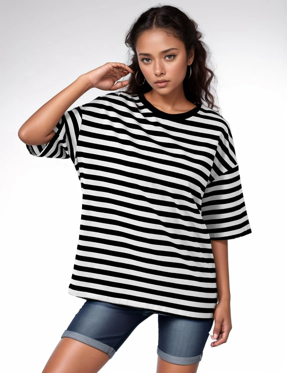 Women Oversized Striped T Shirts Color Block Crew Neck Basic Shirt Casual Tops Y2K Loose Pullover Short Sleeve Tee Tops