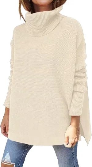 Women Oversized Turtleneck Long Batwing Sleeve Pullover Ribbed Knit Tunic Sweater Outfits 2024 Fall Trendy Clothes