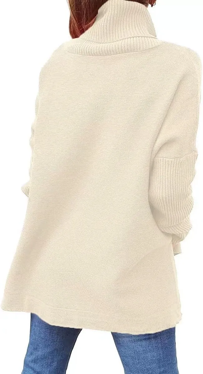 Women Oversized Turtleneck Long Batwing Sleeve Pullover Ribbed Knit Tunic Sweater Outfits 2024 Fall Trendy Clothes