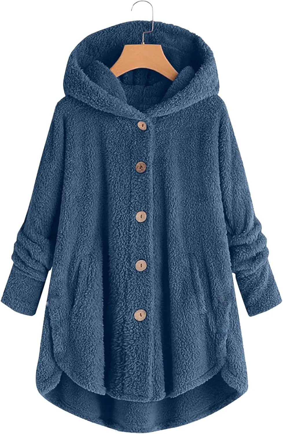 Women Plus Size Plush Coats Button Tops Hooded Loose Cardigan Wool Winter Jacket Warm Solid Color Sweater Coat