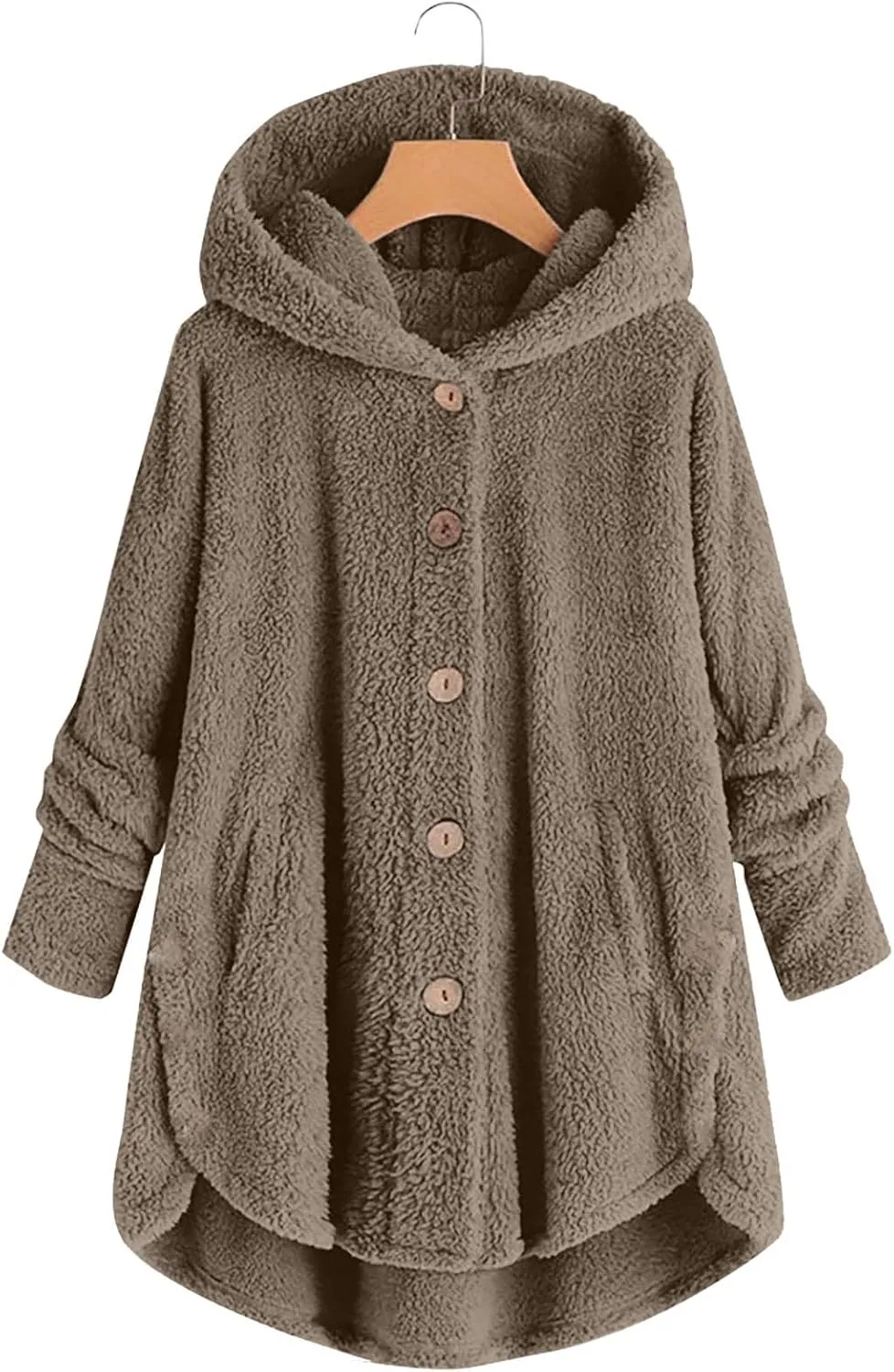 Women Plus Size Plush Coats Button Tops Hooded Loose Cardigan Wool Winter Jacket Warm Solid Color Sweater Coat