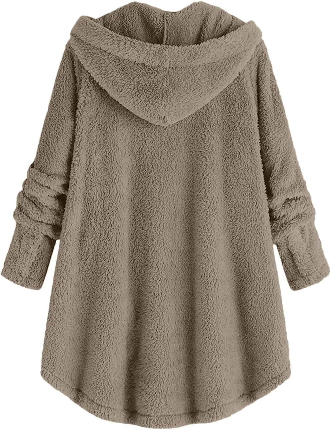 Women Plus Size Plush Coats Button Tops Hooded Loose Cardigan Wool Winter Jacket Warm Solid Color Sweater Coat