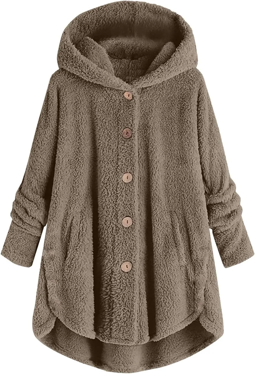 Women Plus Size Plush Coats Button Tops Hooded Loose Cardigan Wool Winter Jacket Warm Solid Color Sweater Coat