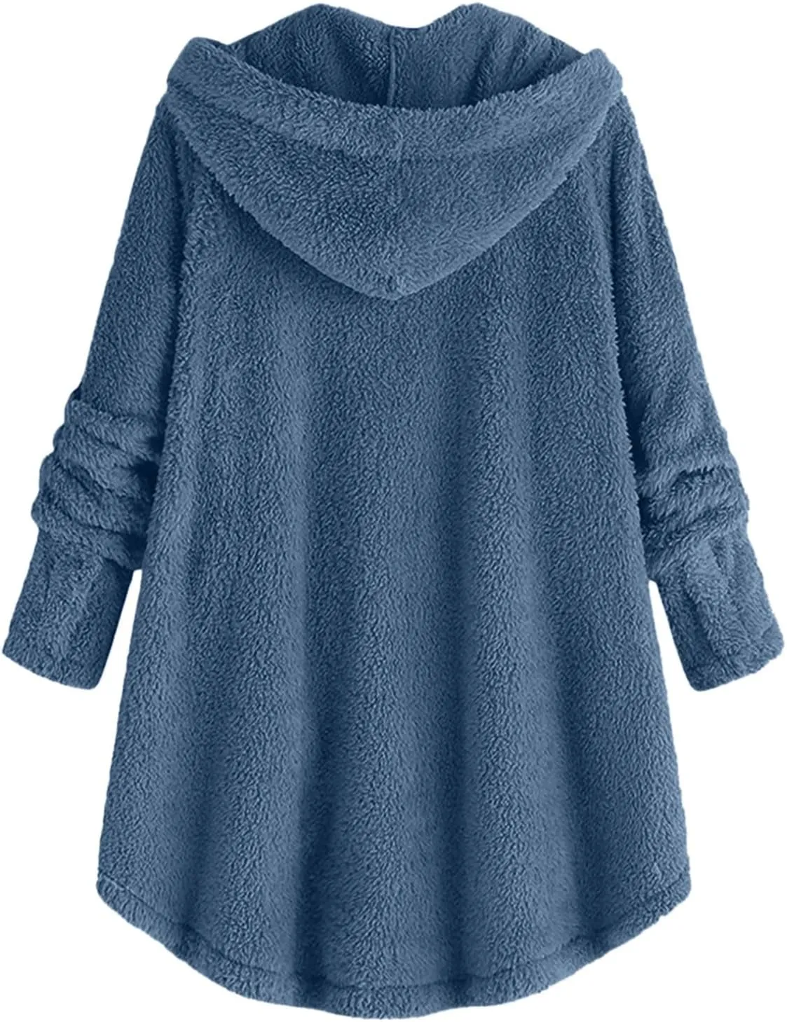 Women Plus Size Plush Coats Button Tops Hooded Loose Cardigan Wool Winter Jacket Warm Solid Color Sweater Coat