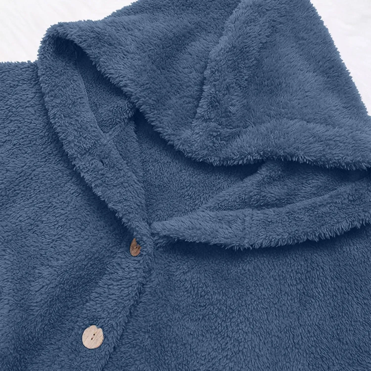 Women Plus Size Plush Coats Button Tops Hooded Loose Cardigan Wool Winter Jacket Warm Solid Color Sweater Coat