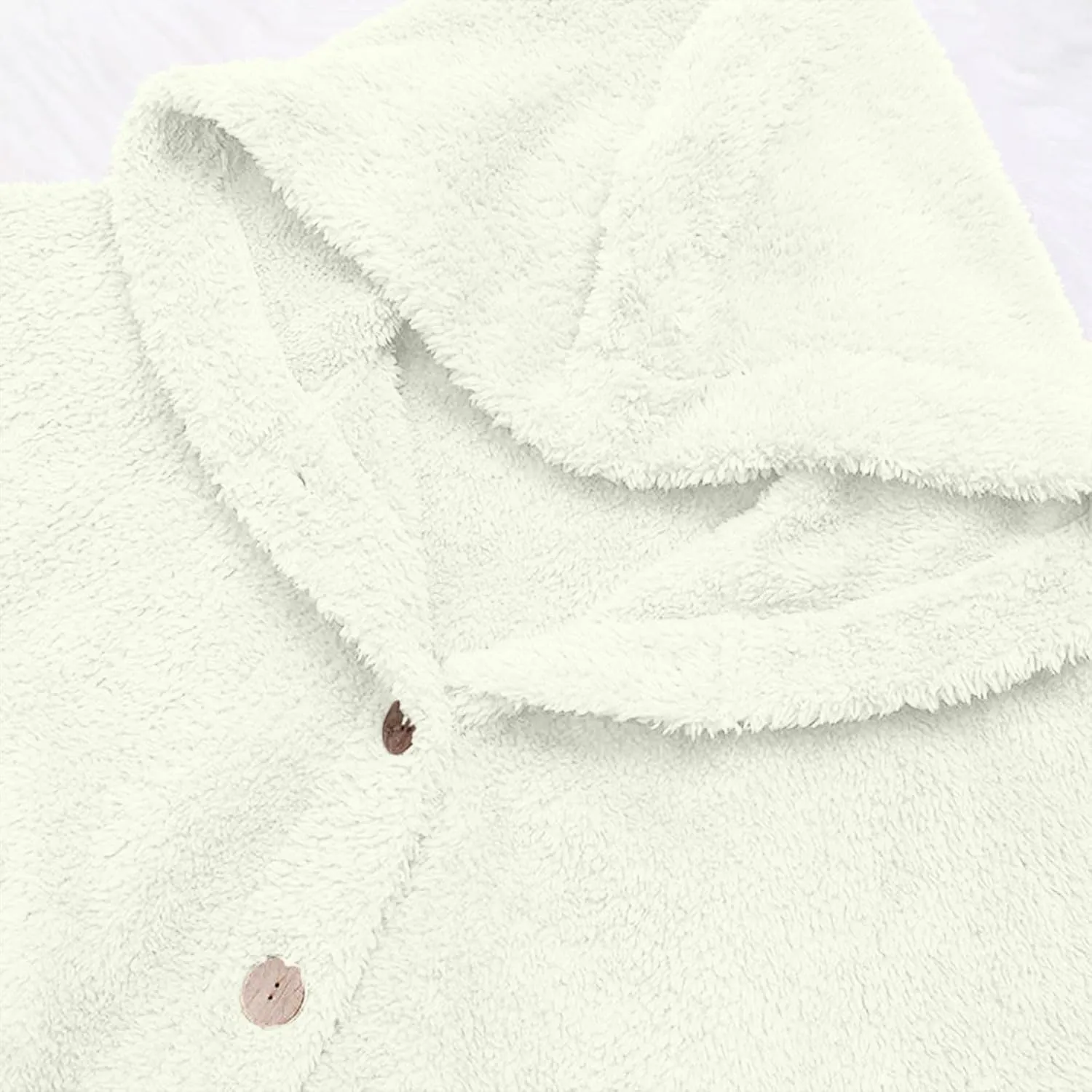 Women Plus Size Plush Coats Button Tops Hooded Loose Cardigan Wool Winter Jacket Warm Solid Color Sweater Coat