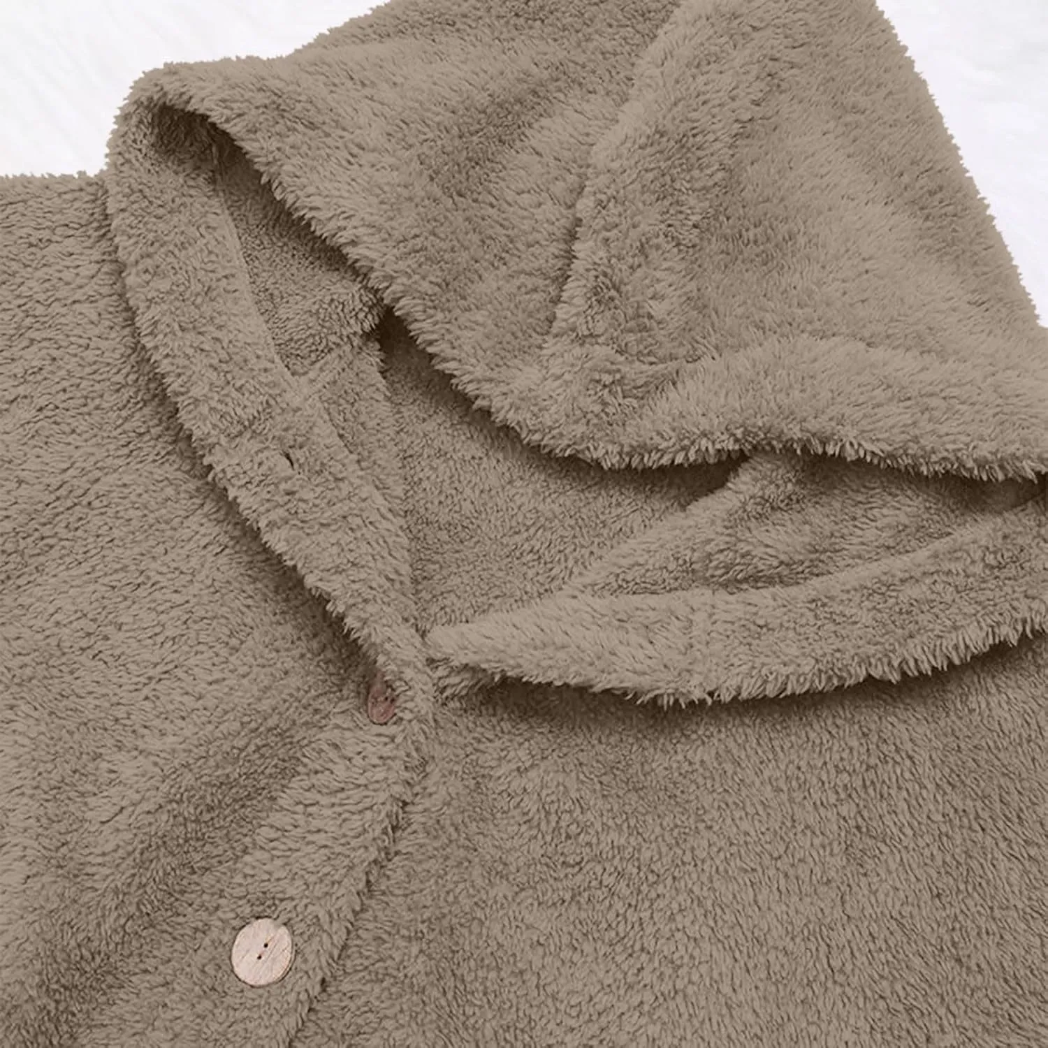 Women Plus Size Plush Coats Button Tops Hooded Loose Cardigan Wool Winter Jacket Warm Solid Color Sweater Coat