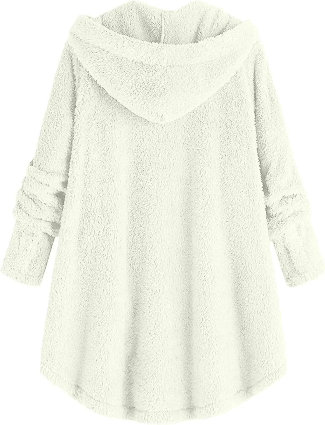 Women Plus Size Plush Coats Button Tops Hooded Loose Cardigan Wool Winter Jacket Warm Solid Color Sweater Coat