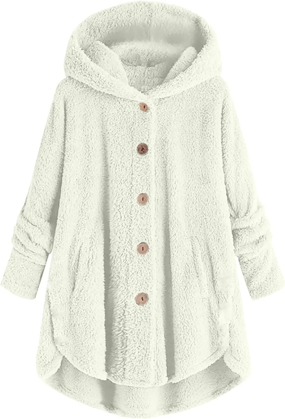 Women Plus Size Plush Coats Button Tops Hooded Loose Cardigan Wool Winter Jacket Warm Solid Color Sweater Coat