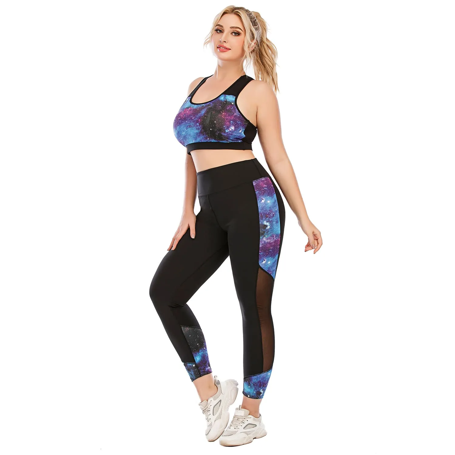 Women Plus Size Yoga Clothes High Waist Squat Proof Legging Gym Set
