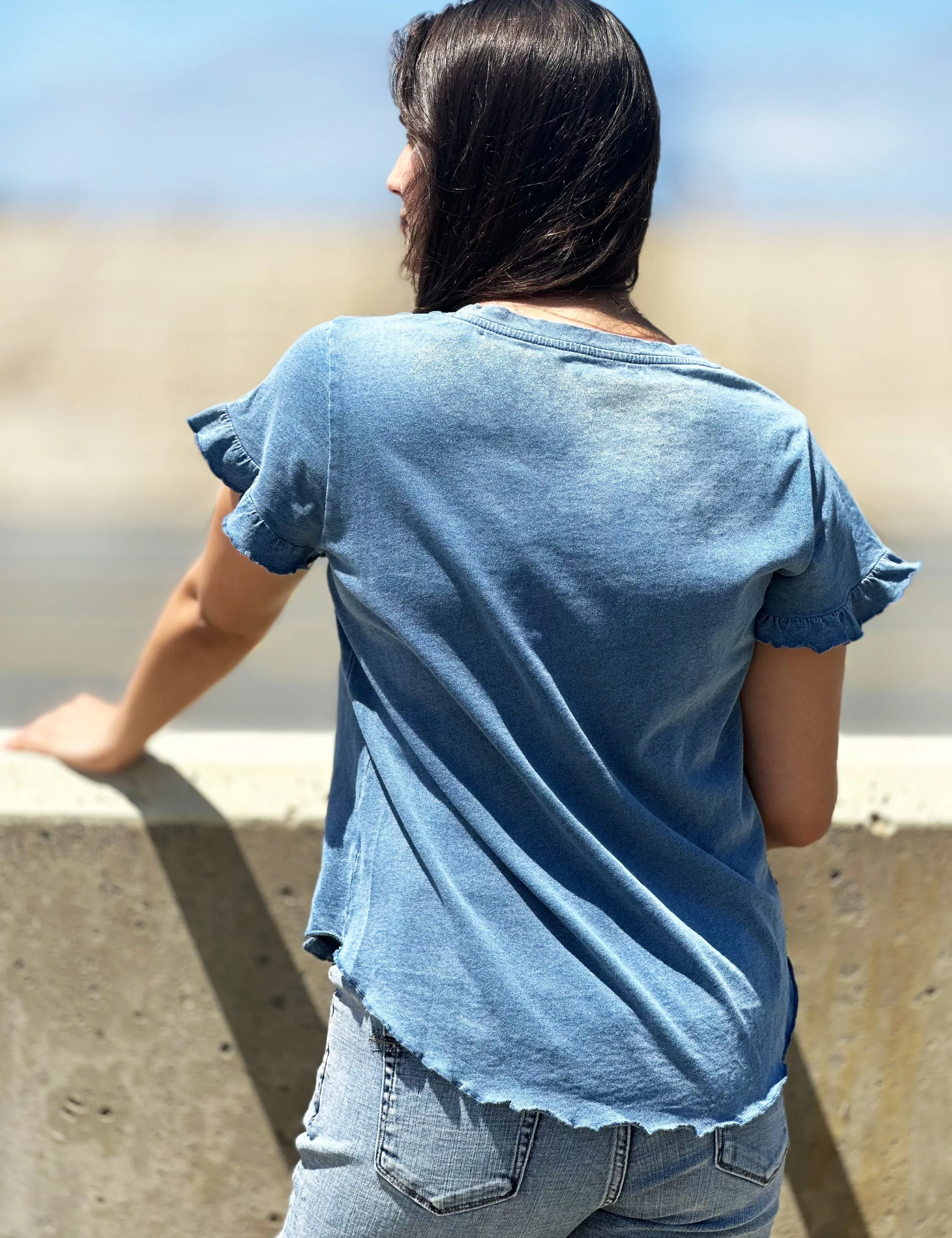 Women Ruffle V-Neck Tee