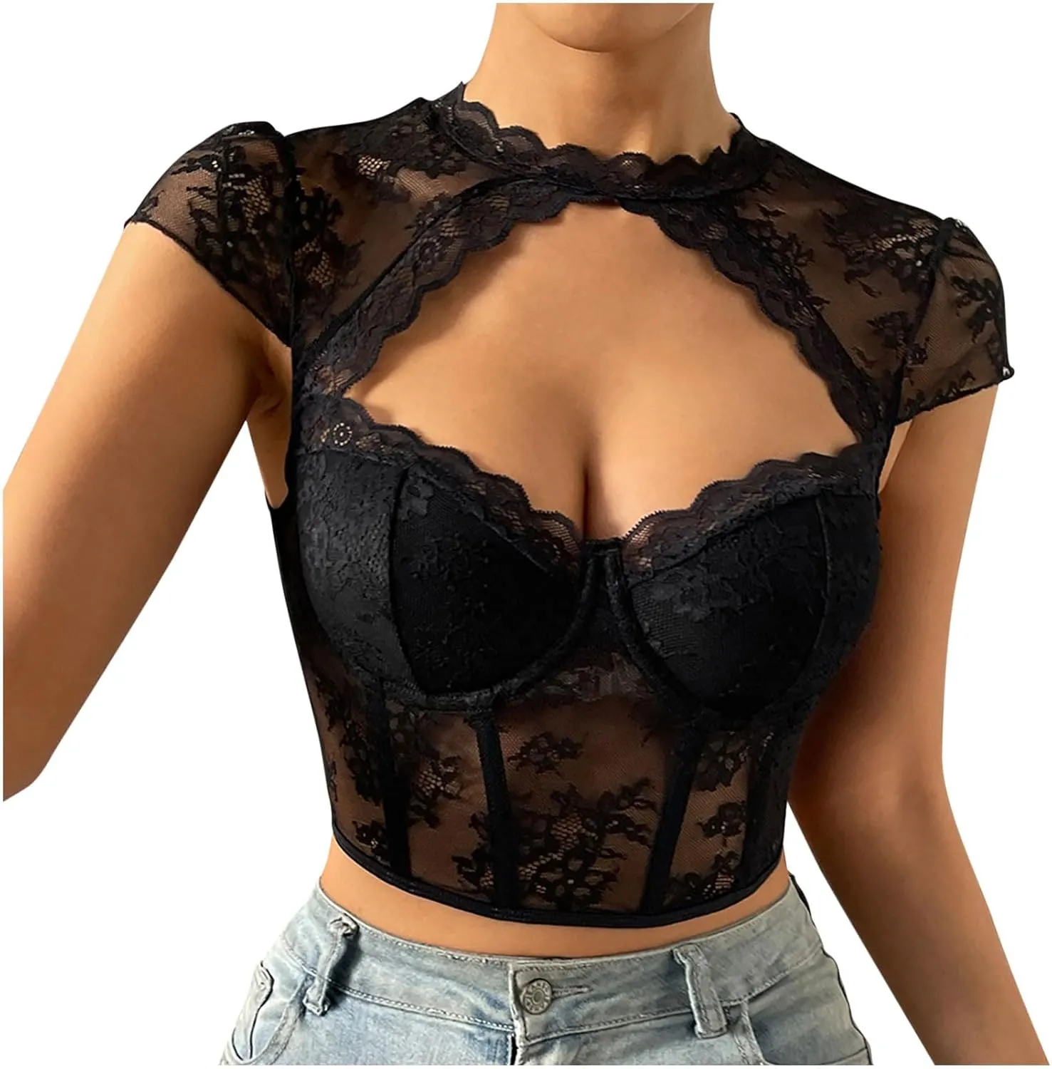 Women Sexy Lace Bra Tops Bralette Lingerie One Piece Babydoll Bodysuit Lace Sleeveless Skin-Tight Garment Lingerie Tops