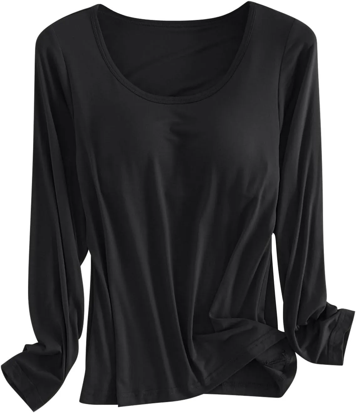 Women Soft Pajamas Comfy Loungewear Nightshirt with Built In Bra Long Sleeve Sleep T Shirt Tops Sexy ounge Pajama