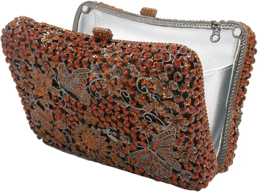 Women Sparkly Rhinestone Evening Clutch Butterfly Flower Crystal Purse Luxury Bride Evening Handbag Minaudiere Bag