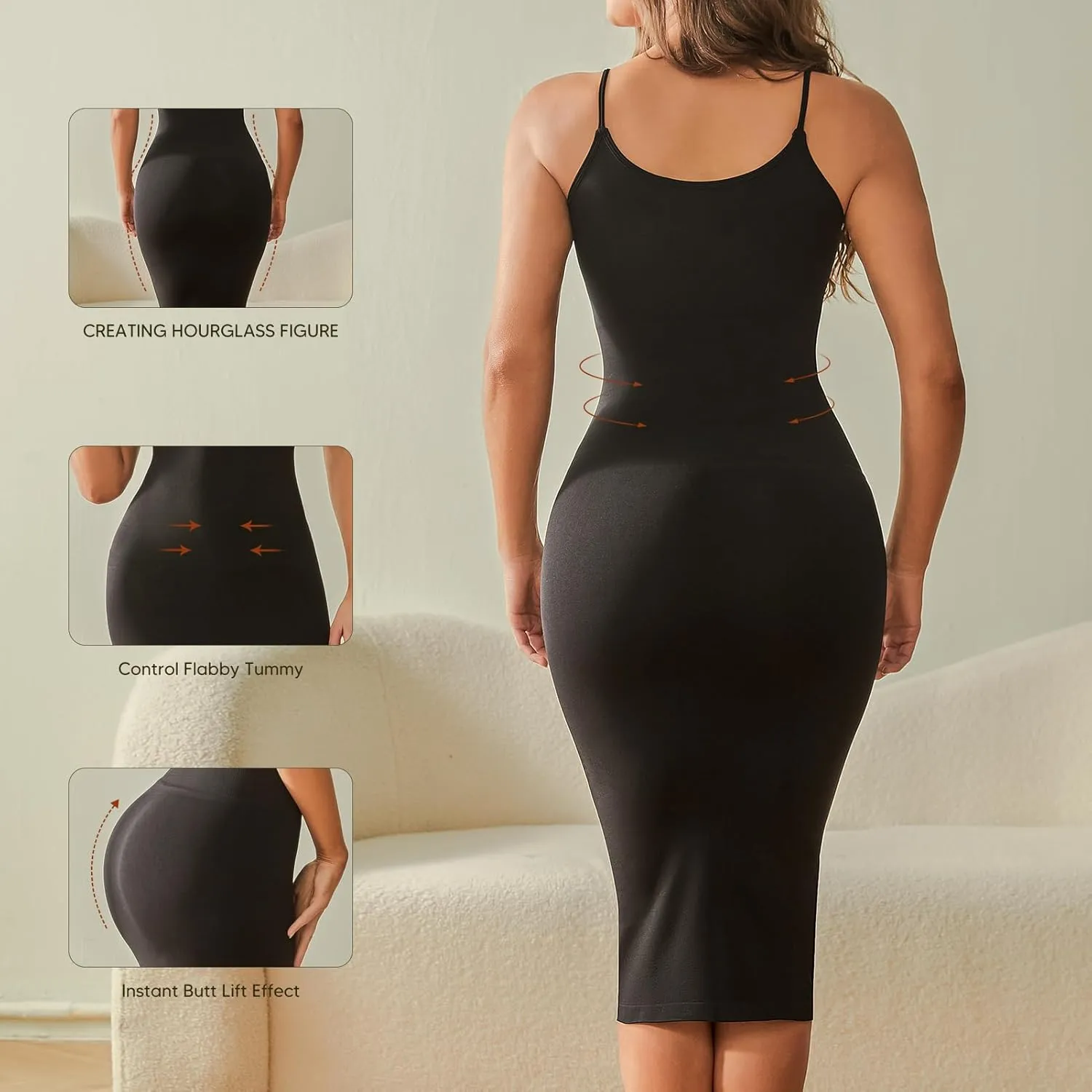 Women Summer Bodycon Dress for Women Sleeveless Casual Party Tummy Control Shapewear Slip Dress Midi Body Shaper