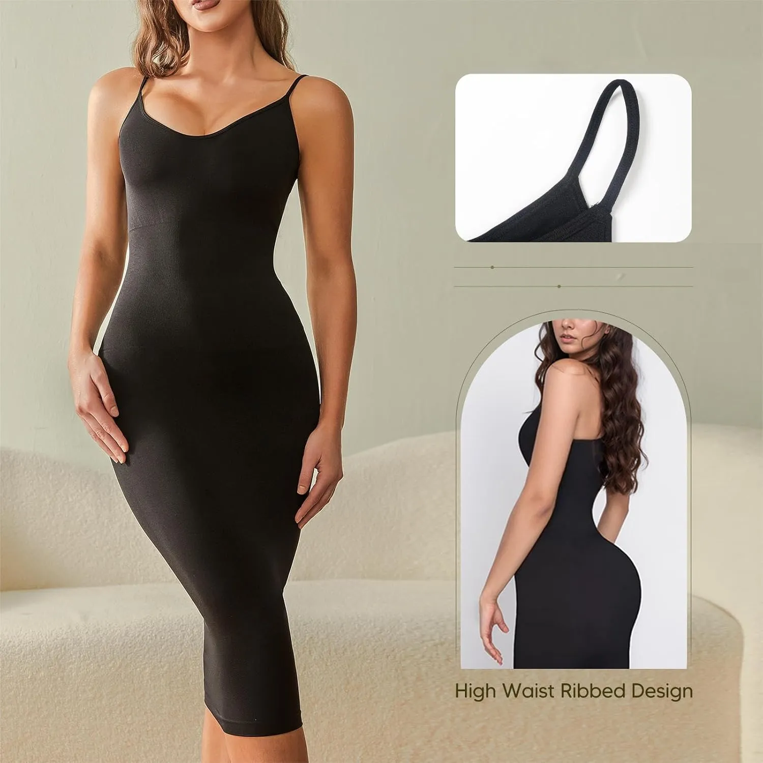 Women Summer Bodycon Dress for Women Sleeveless Casual Party Tummy Control Shapewear Slip Dress Midi Body Shaper