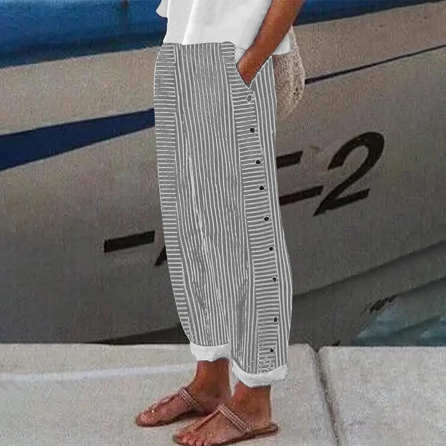 Women Summer Cotton Linen Palazzo Pants Cotton and Linen Casual Pants Comfy High Waisted Ladies Sweatpants Womens