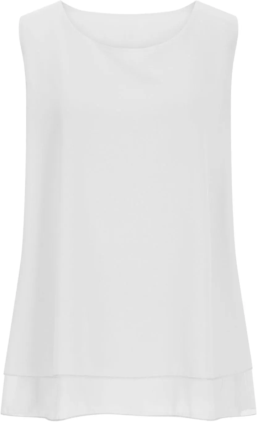 Women Summer Sleeveless Chiffon Shirts, Solid Color Loose Breathable Casual Tank Tops Fashion Ruffle Ruched Hem Clothes