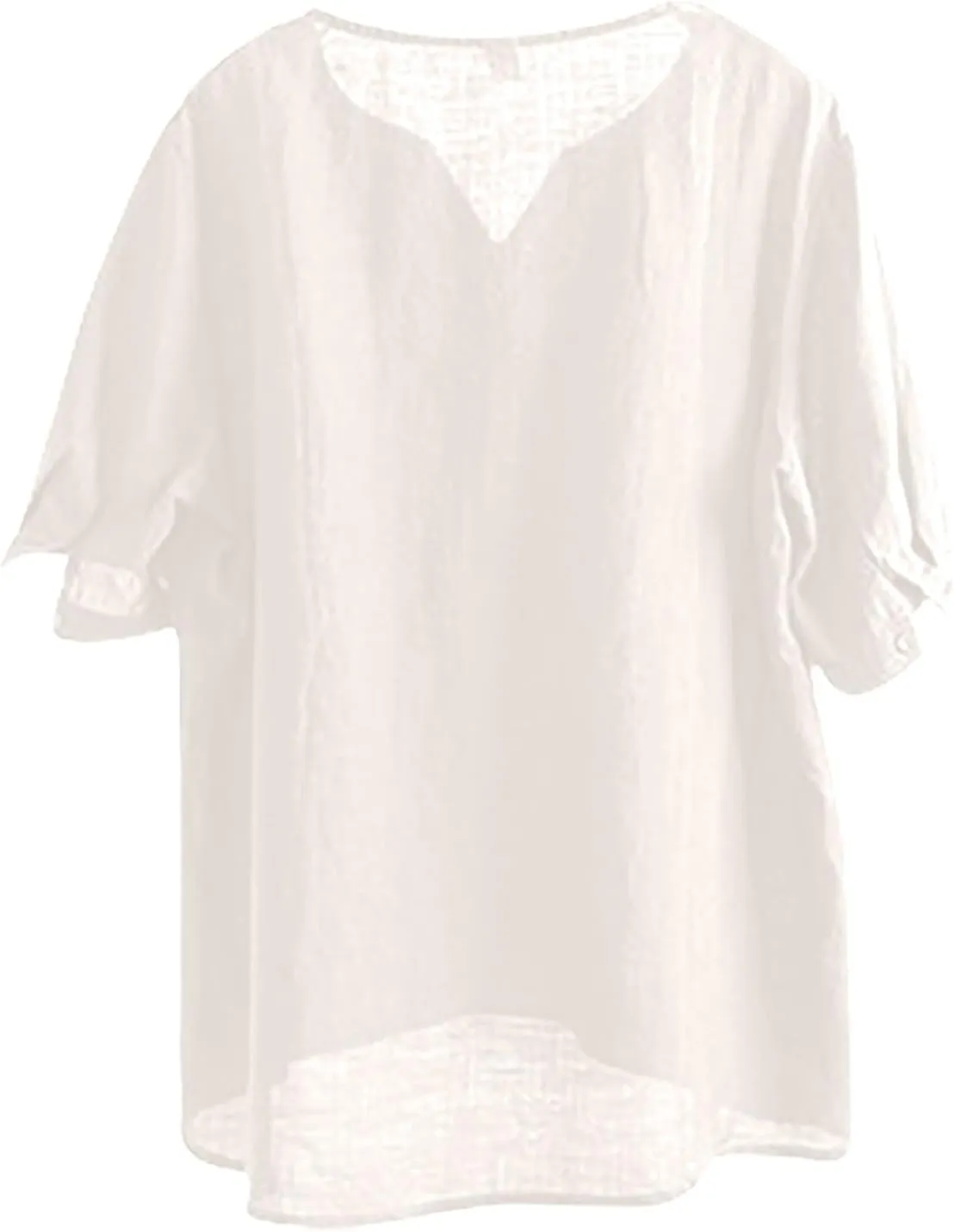 Women Summer Thin Shirt Floral Embroidery Linen Shirts 3/4 Sleeve Scoop Neck Bohemian Top Blouse Quick Dry Breathable