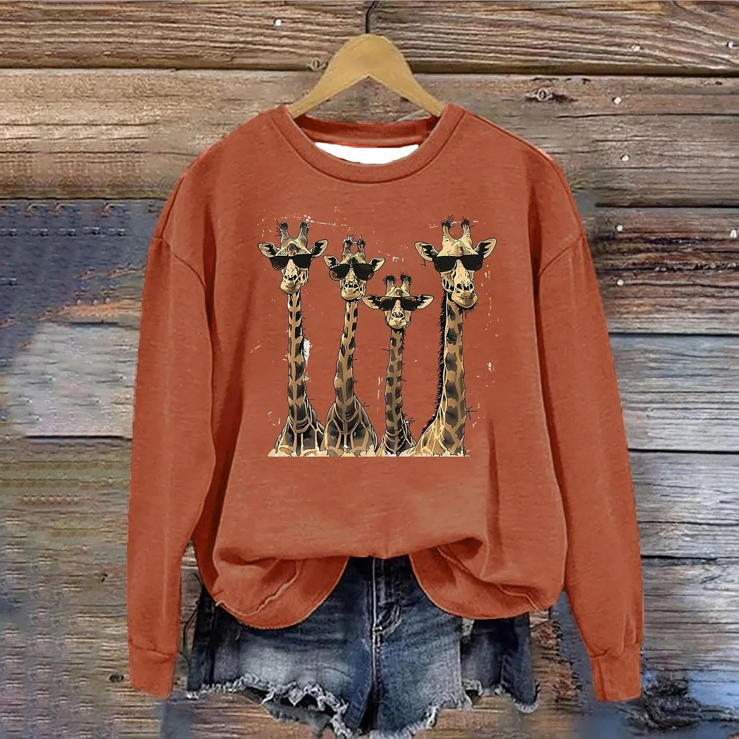 Women Sweatshirt Cute Giraffe Pullover Hoodie Long Sleeve Tops Pullover Y2k Crewneck Sweatshirts 2024