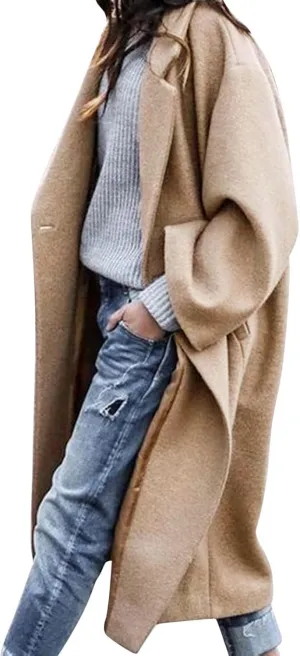 Women Turn Down Collar Overcoat Plus Size Casual Cardigan Coat Solid Oversized Jacket Fashion Winter Woolen Coats
