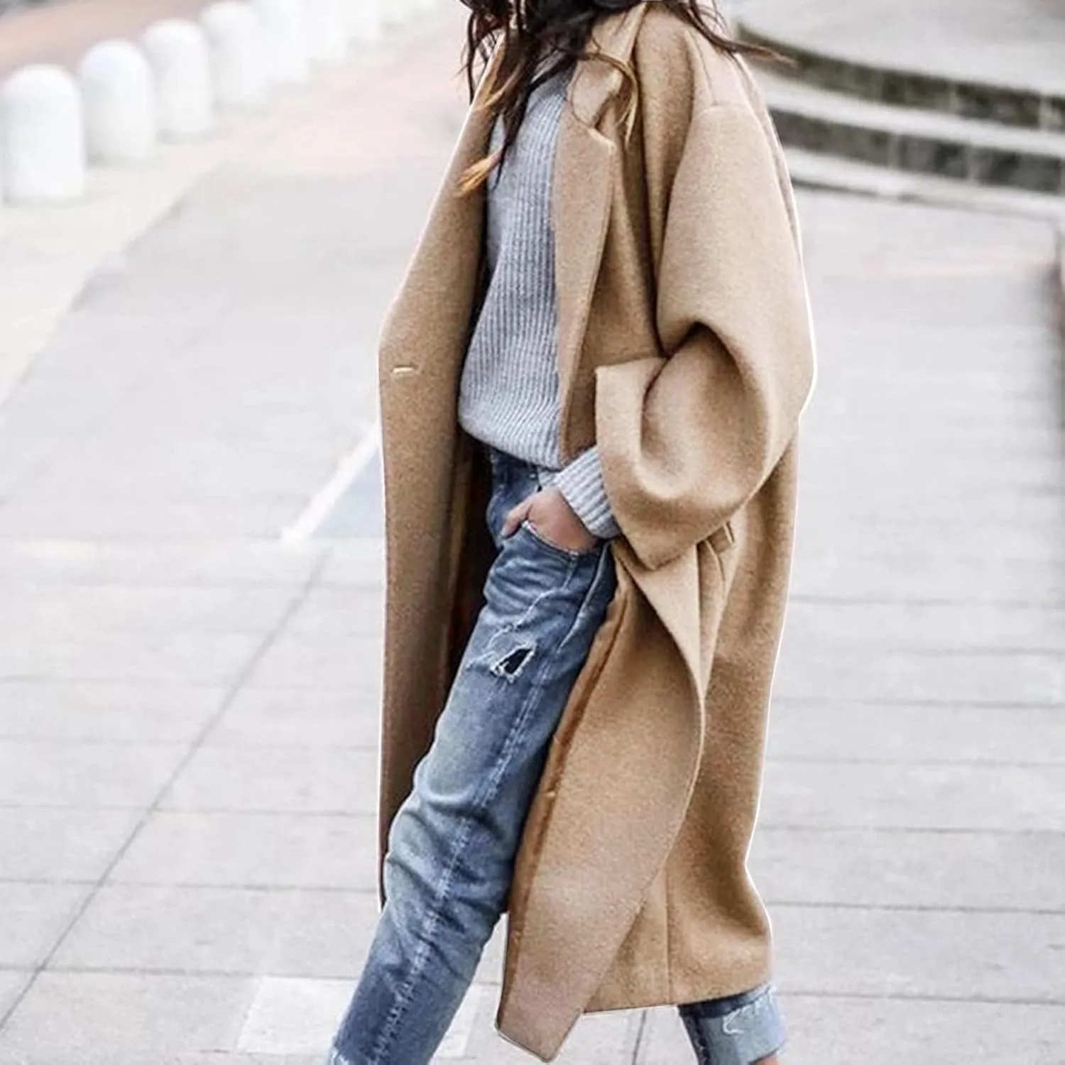 Women Turn Down Collar Overcoat Plus Size Casual Cardigan Coat Solid Oversized Jacket Fashion Winter Woolen Coats