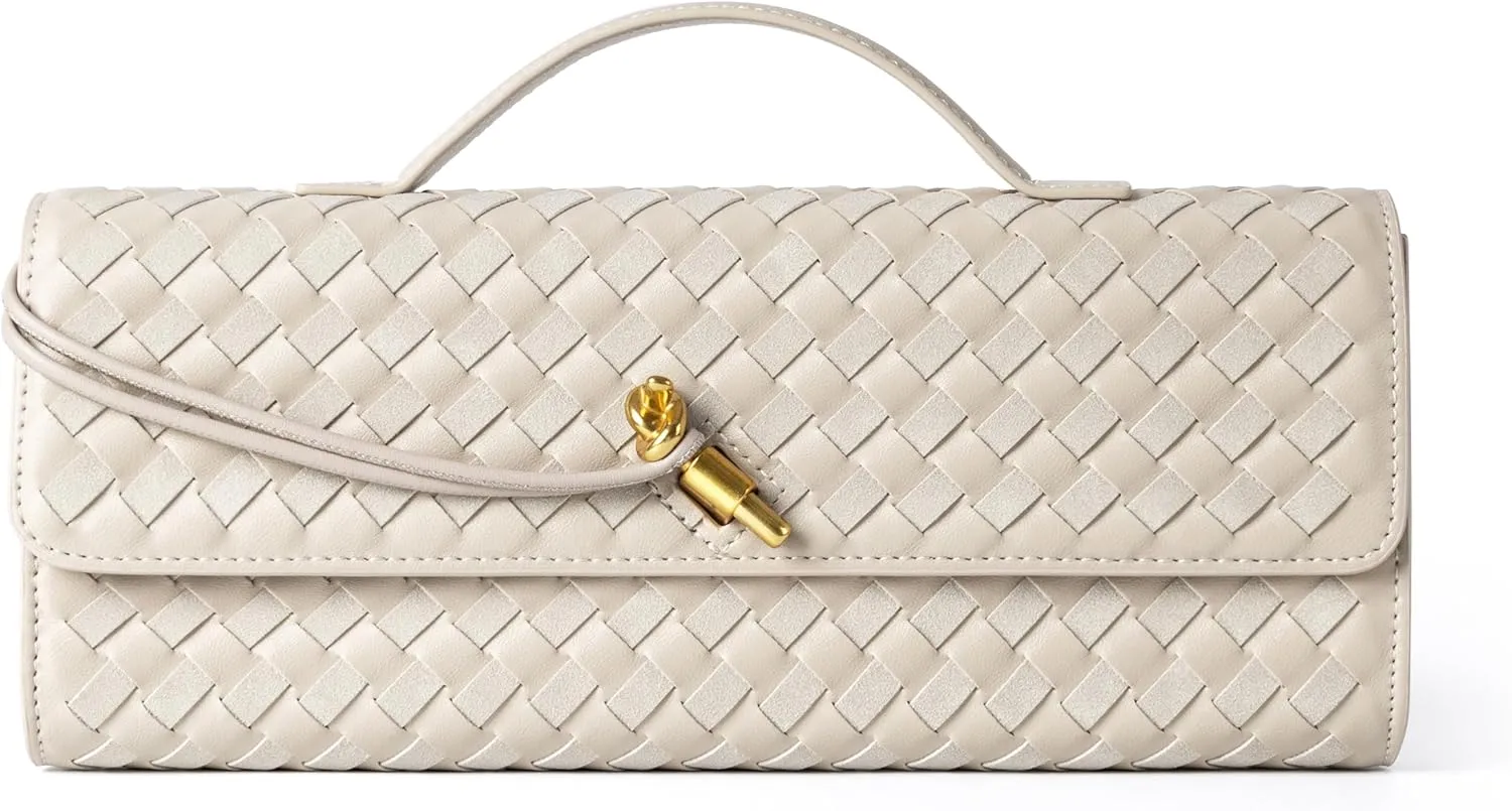 Women Woven Purse Evening Clutch Woven Leather Crossbody Suede Purse Formal Evening Bag