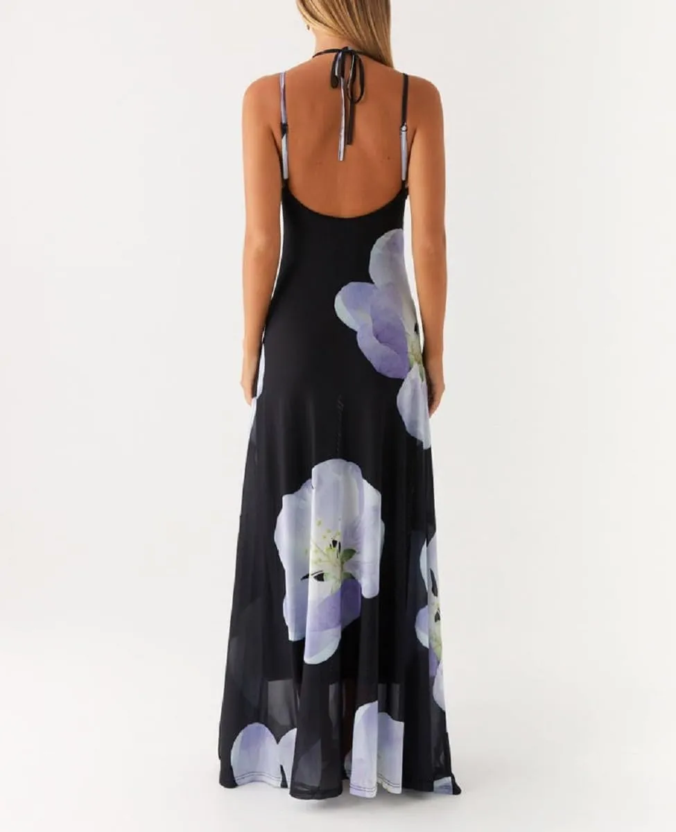 Women Y2K Floral Bodycon Maxi Dress Sleeveless Spaghetti Strap Low Cut Long Dress Boho Beachwear