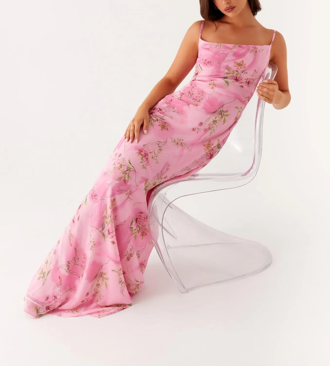 Women Y2K Floral Bodycon Maxi Dress Sleeveless Spaghetti Strap Low Cut Long Dress Boho Beachwear