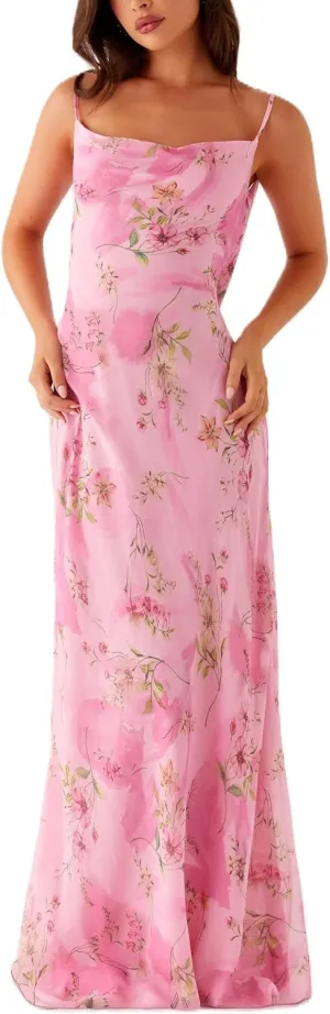 Women Y2K Floral Bodycon Maxi Dress Sleeveless Spaghetti Strap Low Cut Long Dress Boho Beachwear