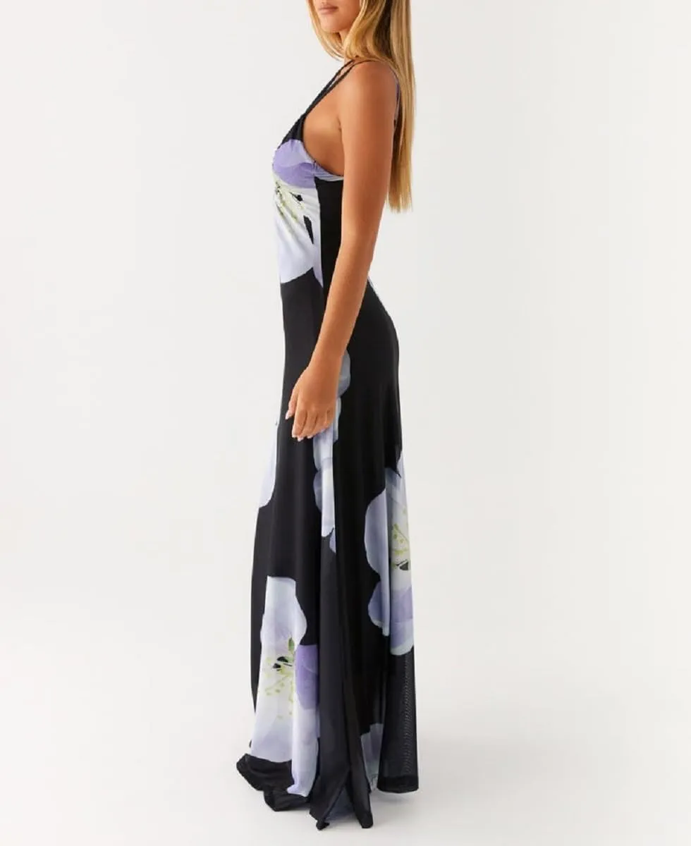 Women Y2K Floral Bodycon Maxi Dress Sleeveless Spaghetti Strap Low Cut Long Dress Boho Beachwear