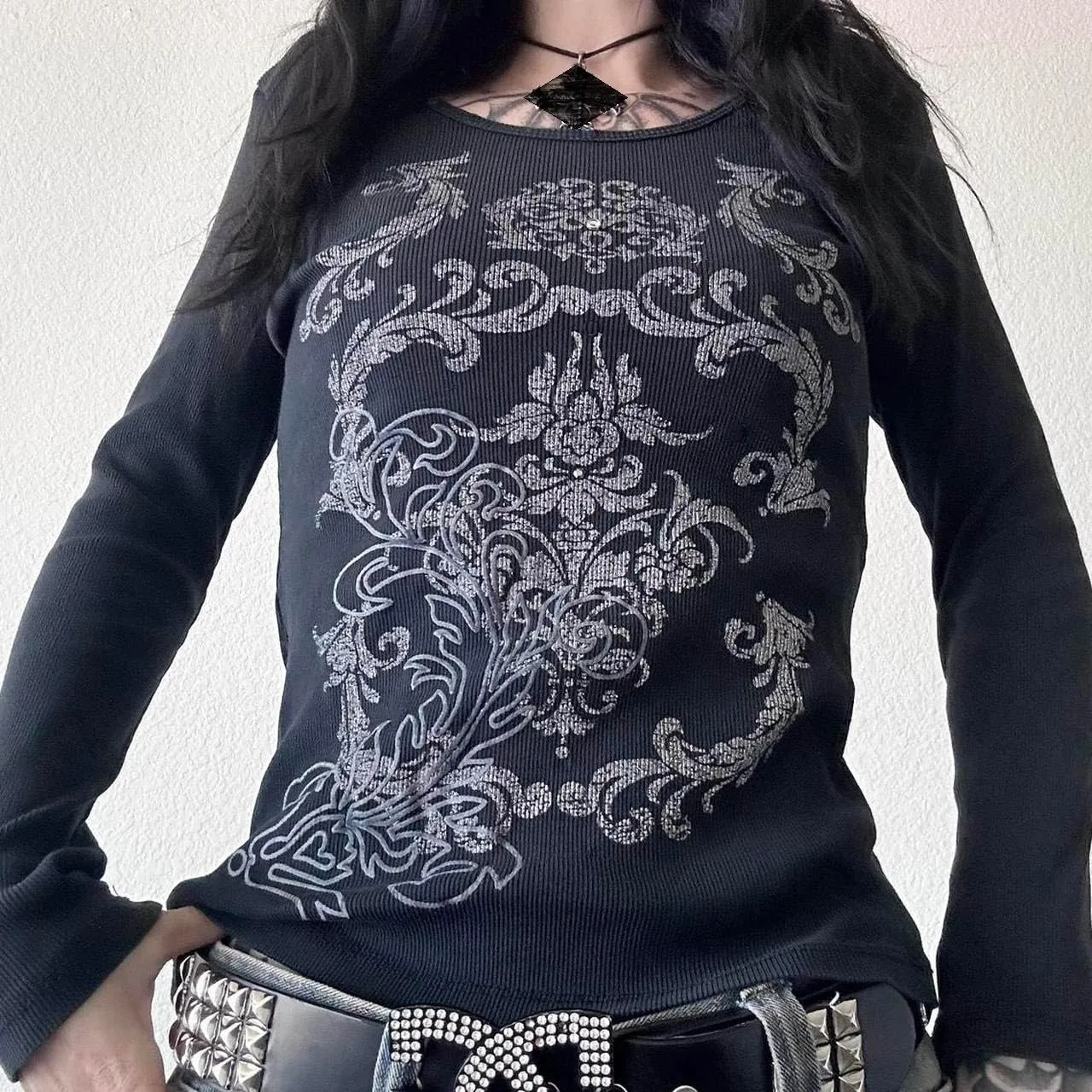 Women Y2k Gothic Shirt Long Sleeve Vintage Graphic Fairy Grunge Slim Fit Tee Topsp Steewear Teen Girls T Shirt