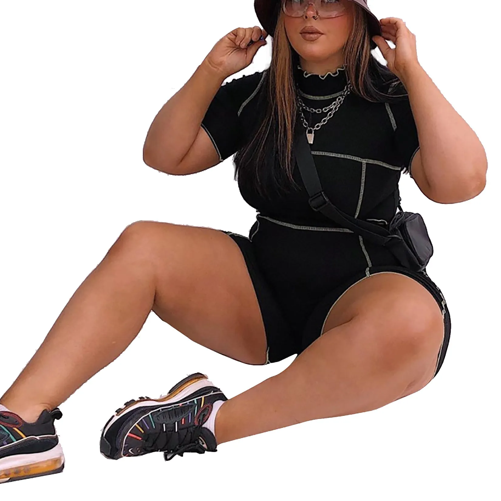 Womens 2 Piece Plus Size Outfit Short Sleeves Tracksuit Leisure Jogger Sportswear Set Activewear
