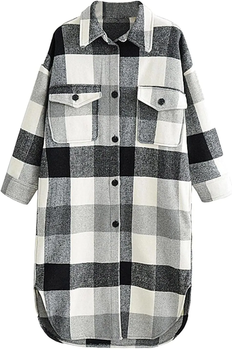 Women's 2023 Plaid Shacket Jacket Casual Button Wool Blend Winter Tartan Trench Coat with Pockets Overstock Outlet Canada Overstock Deals Overstock Items