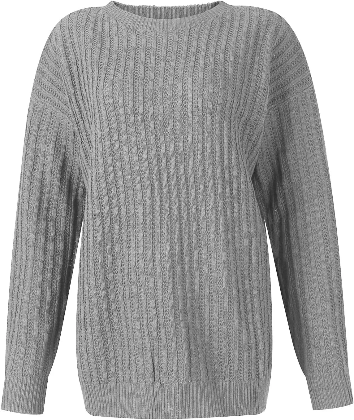 Women's 2024 Crew Neck Long Sleeve Pullover Sweater Casual Loose Fall Ribbed Knit Solid Drop Shoulder Jumper Tops