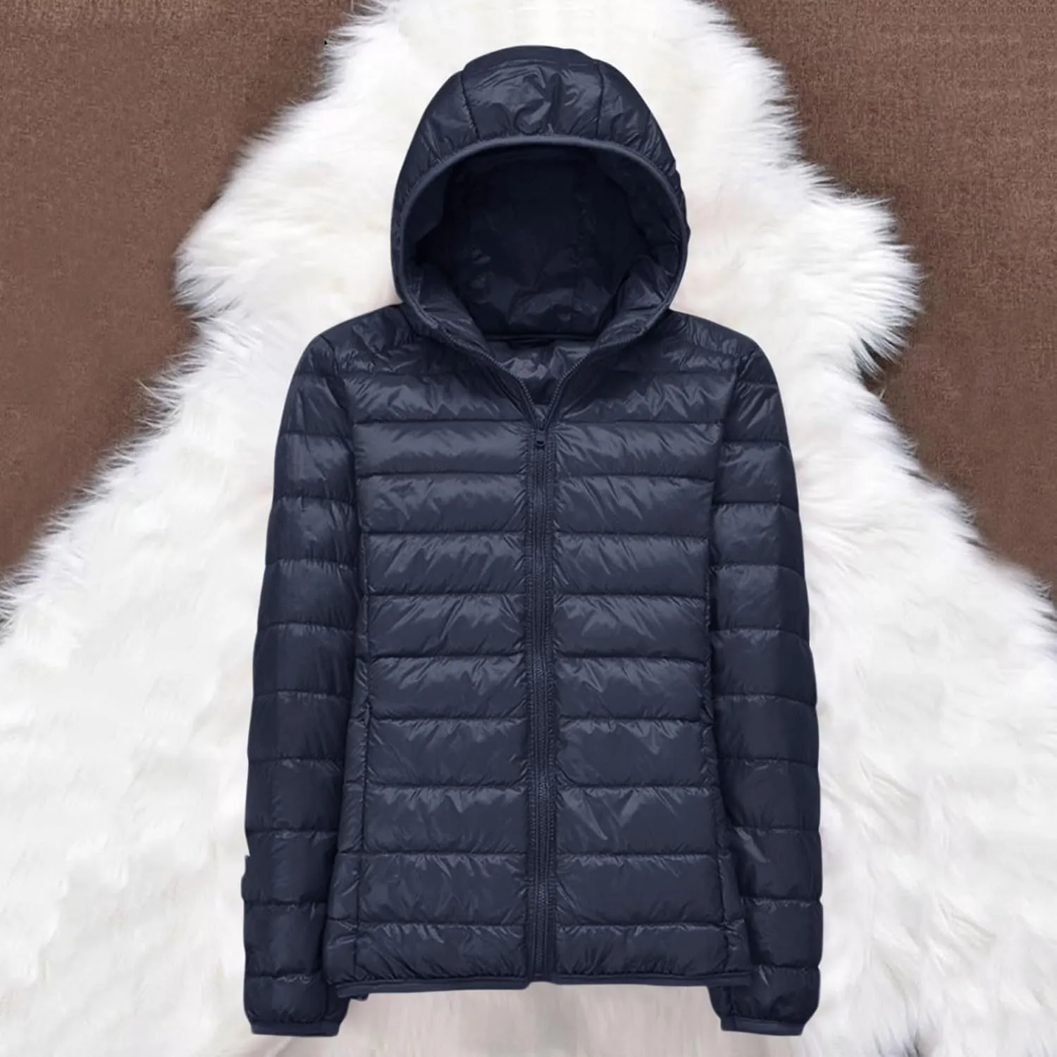 Womens 2024 Warm Lightweight Hooded Windproof Winter Coat Long Sleeve Casual Down Coat Home Outdoor Quilted Puffer Coat
