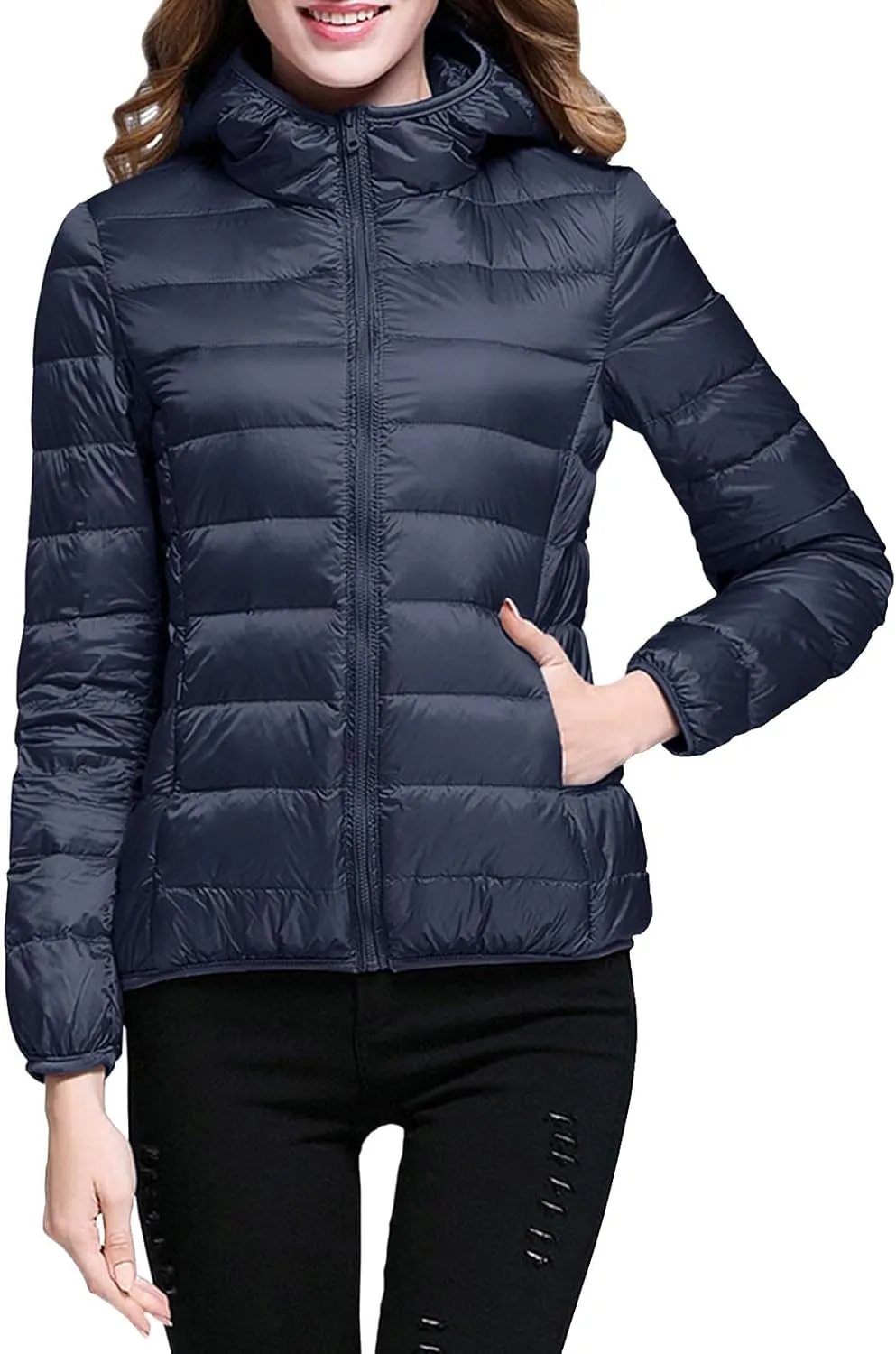 Womens 2024 Warm Lightweight Hooded Windproof Winter Coat Long Sleeve Casual Down Coat Home Outdoor Quilted Puffer Coat