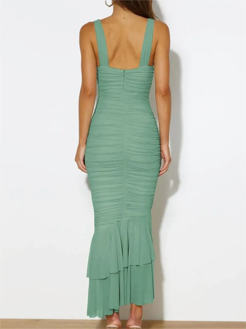 Women's Backless V Neck Dresses Evening Fishtail Gowns Slim Vintage Valentine's Day Prom Evening Gowns