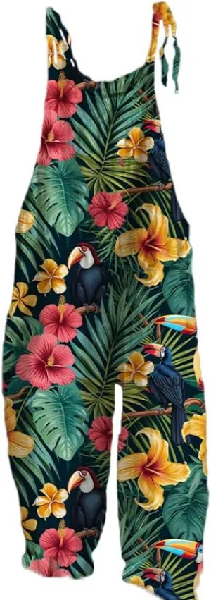Womens Boho Jumpsuit Summer 2024 Casual Boho Floral Printed Romper Plus Size Jumpsuits Beach Overalls